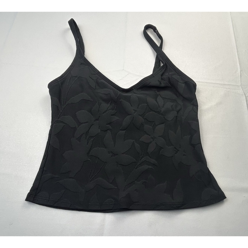 La Blanca Black Floral Textured Swim Tank Top Sm/med Stretch Boho Minimal‎ Chic